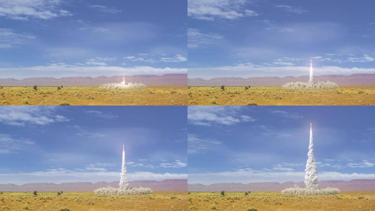 详细的火箭发射的逼真动画。