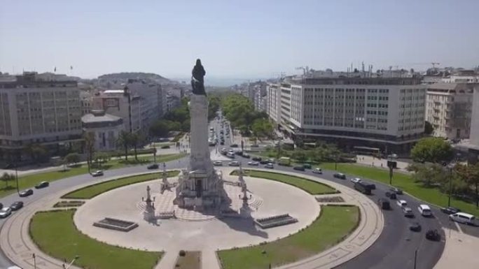 葡萄牙波姆巴尔广场交通圈全景4k里斯本城市侯爵号