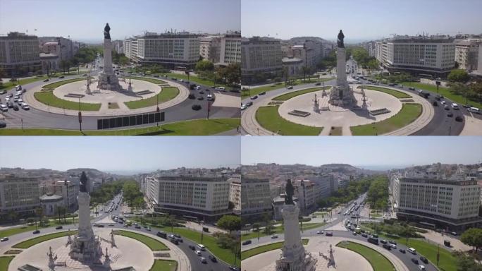 葡萄牙波姆巴尔广场交通圈全景4k里斯本城市侯爵号