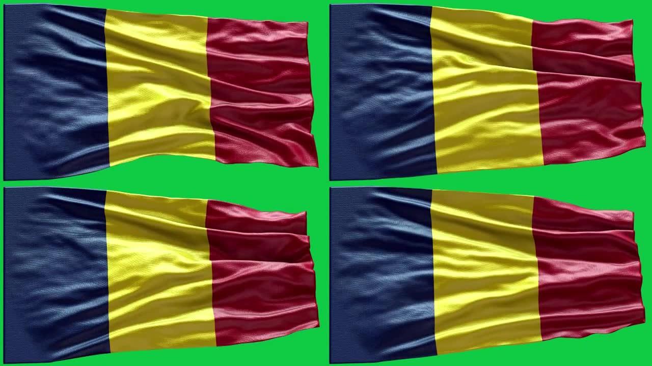 4k高度详细的乍得国旗-乍得国旗高细节-乍得国旗波模式可循环元素