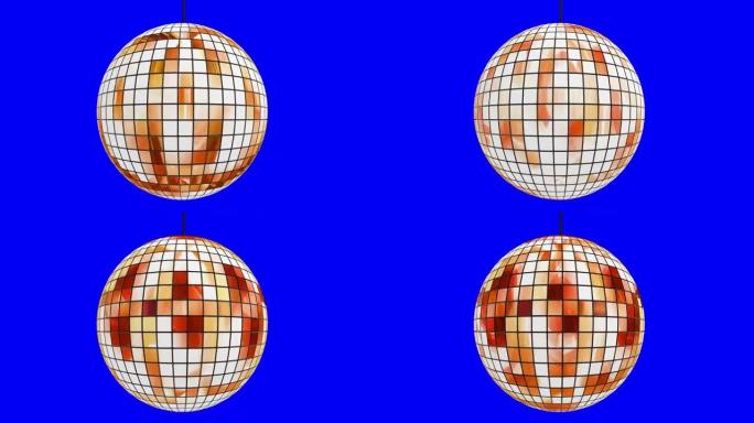 蓝屏3D动画无缝循环上的镜子迪斯科球