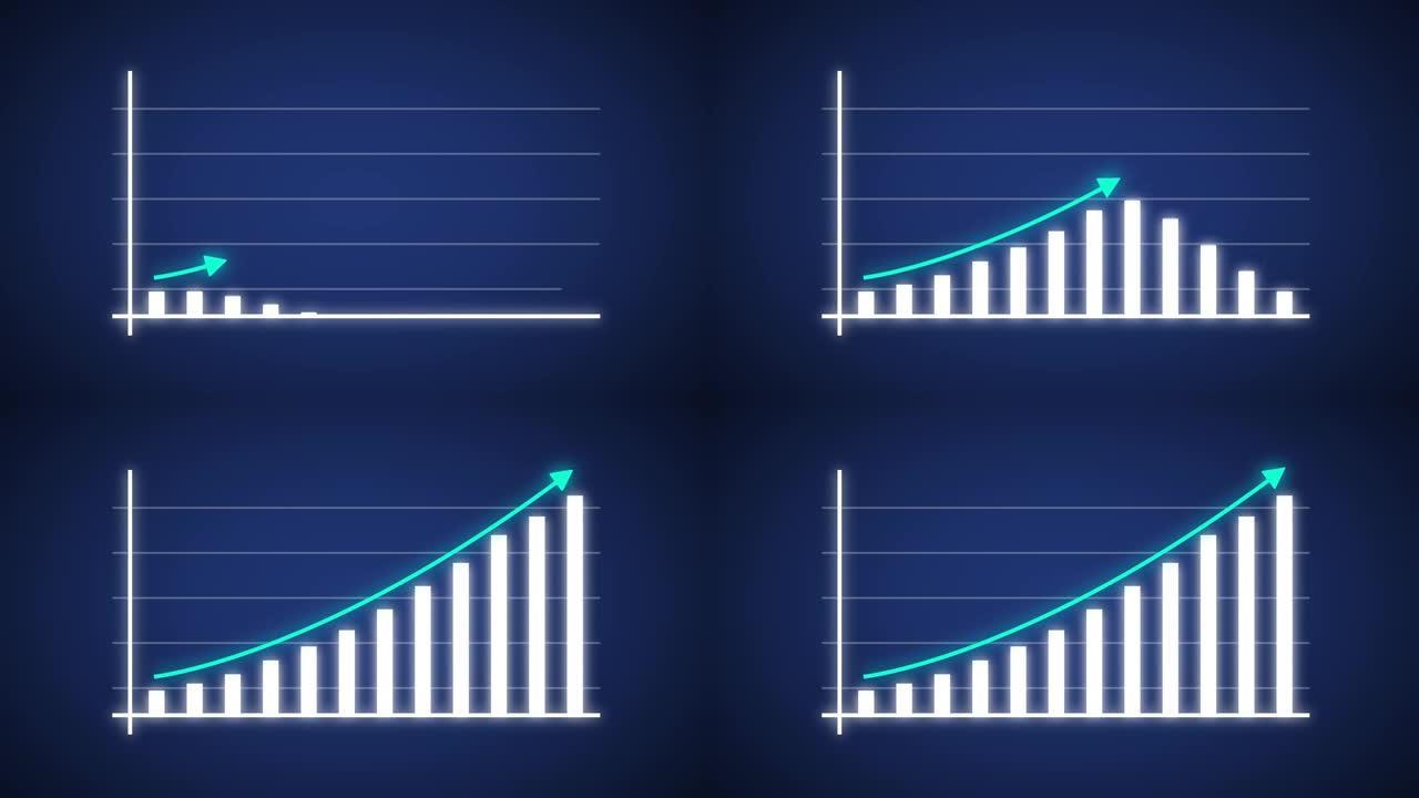 带有glow和rising arrow 4k动画的业务增长和成功信息图表。