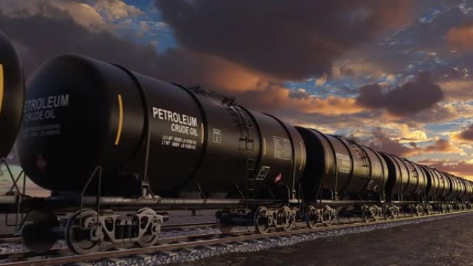 石油运输列车与油罐车在轨道上行驶