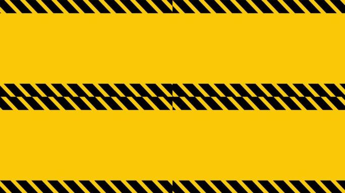 警报警告标志运动。背景动画黑色和黄色