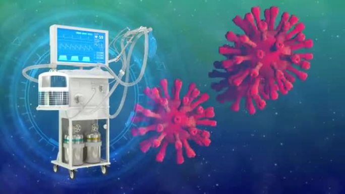 ICU covid呼吸机与冠状病毒，cg医学3D动画