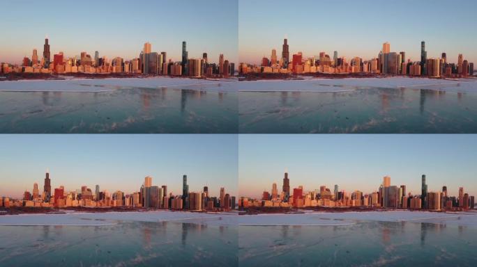 芝加哥在密歇根湖上的极地涡旋和海烟