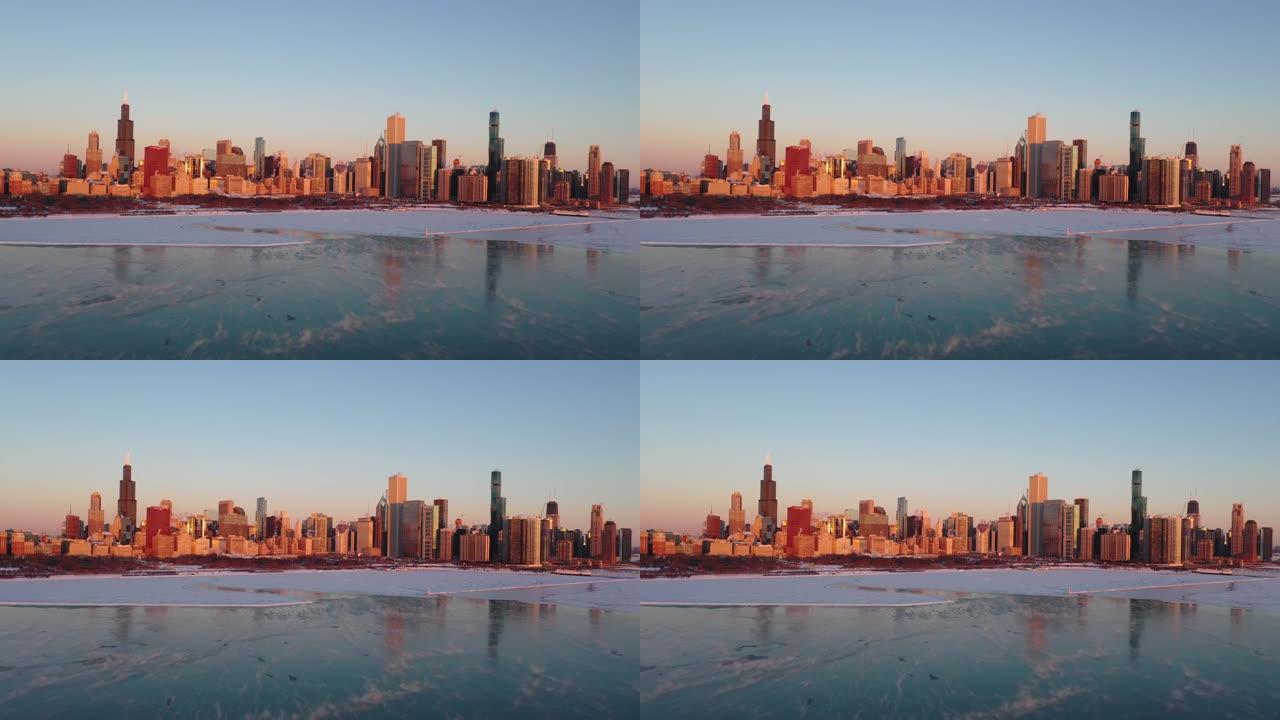 芝加哥在密歇根湖上的极地涡旋和海烟