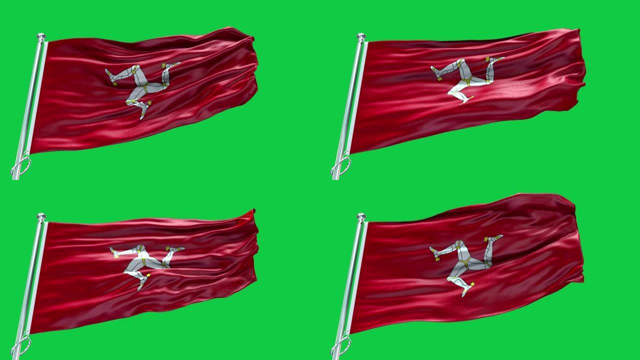 4k高度详细旗的马恩岛-马恩岛旗高细节-国旗的马恩岛波浪模式可循环元素