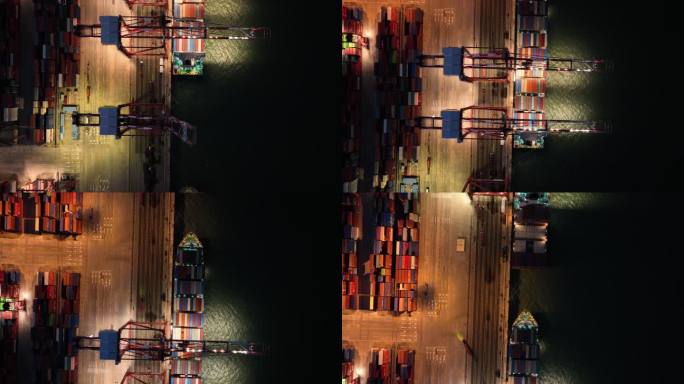 【4k正版素材】南沙港码头夜景航拍