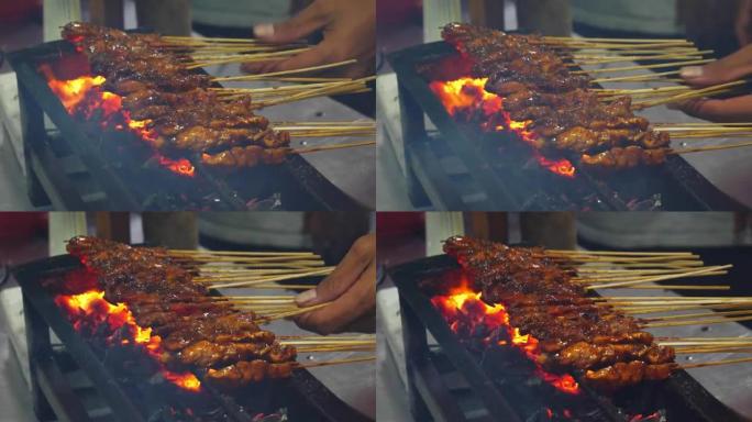 雅加达城市街头美食烧烤慢动作全景4k印度尼西亚