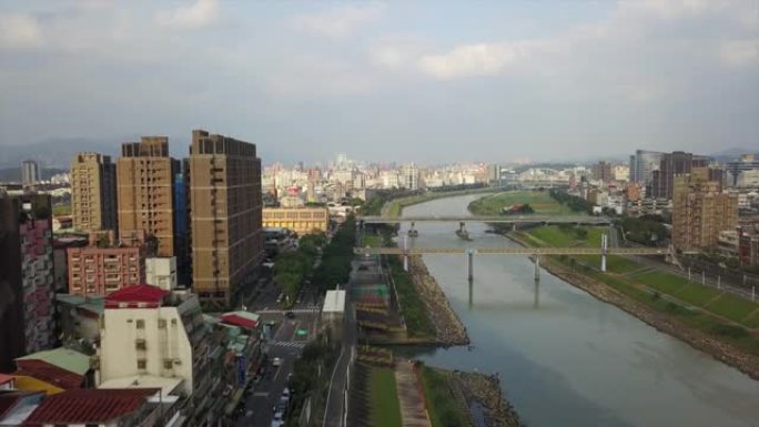 台湾日时间台北市景著名河滨街区空中全景4k