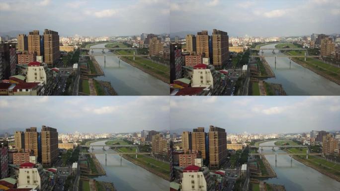 台湾日时间台北市景著名河滨街区空中全景4k