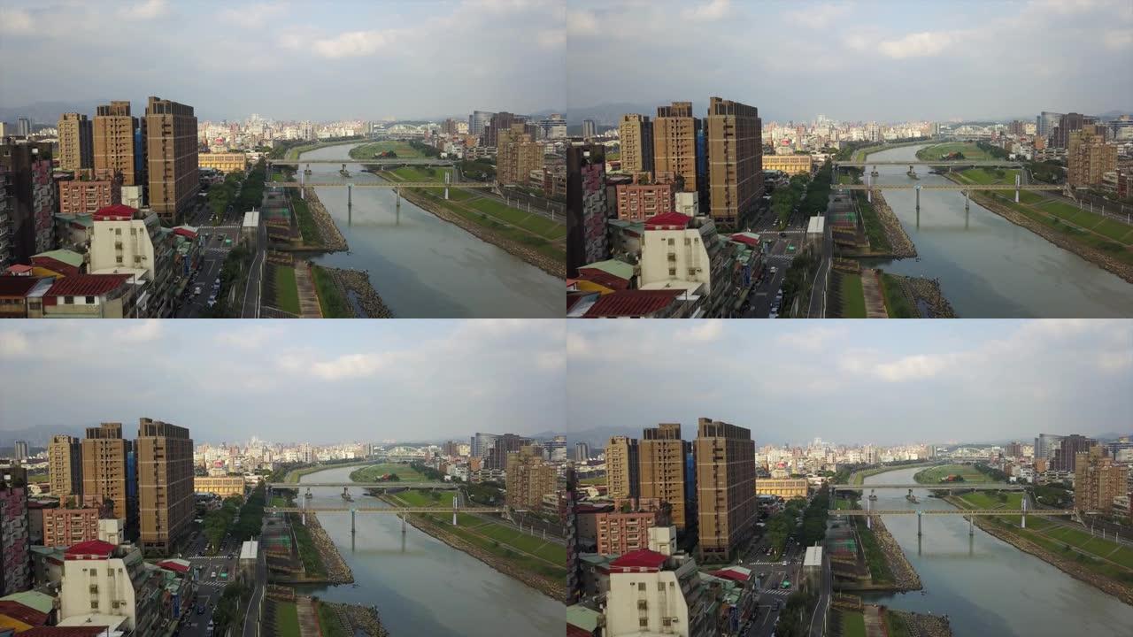 台湾日时间台北市景著名河滨街区空中全景4k