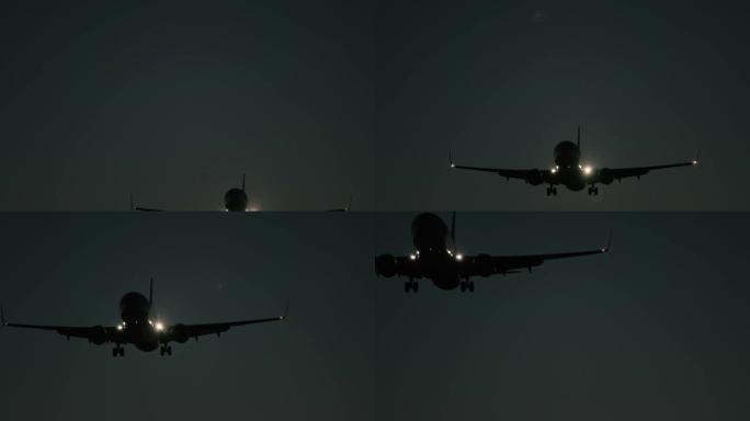 夜空中一架大型客机特写