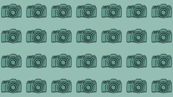 绿色摄像机的视频在绿色柔和的背景上出现和消失。无缝模式。