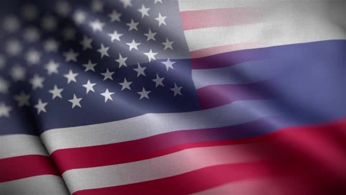 美国俄罗斯国旗混合纹理波浪近距离背景高清