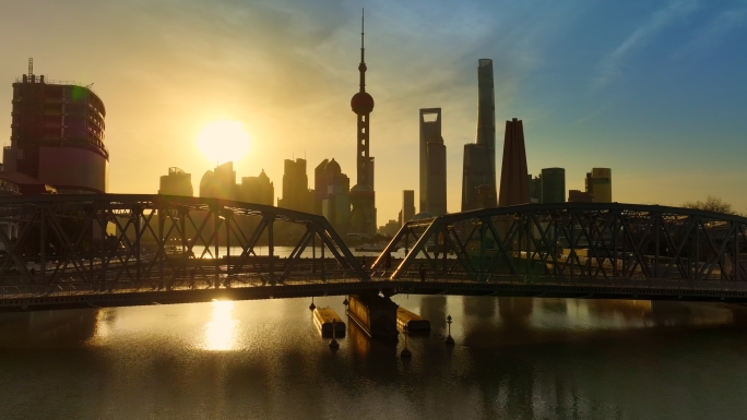 上海地标标志陆家嘴城市航拍夜景日出上海