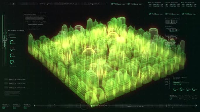 未来全息数字矩阵城市平视显示器