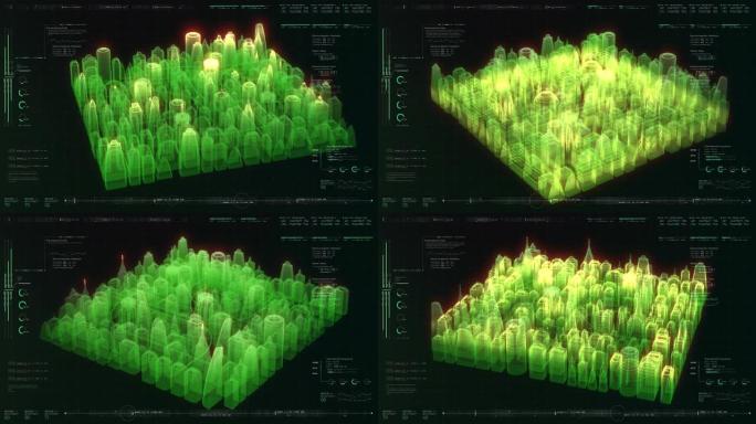 未来全息数字矩阵城市平视显示器