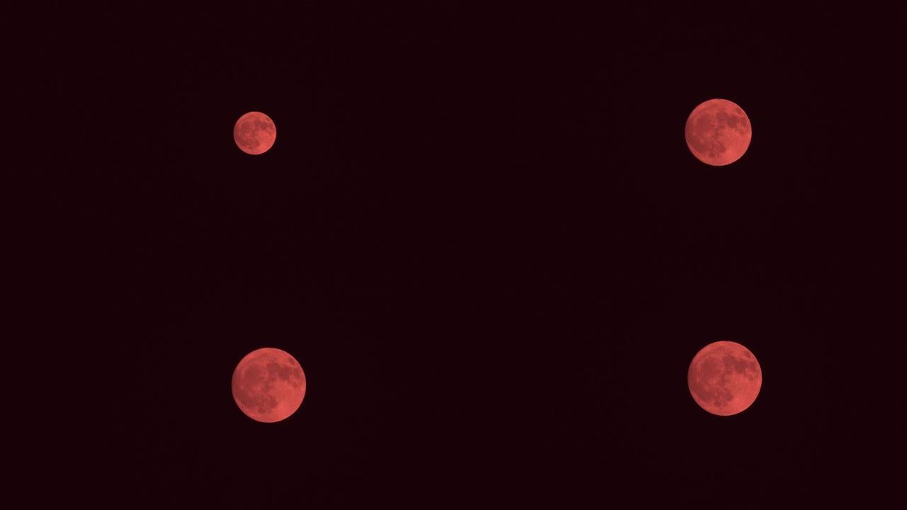 在夜空中放大红月亮。