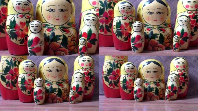 俄罗斯套娃-木制折叠娃娃，里面有较小尺寸的娃娃。Semenovskaya matryoshka被漆成