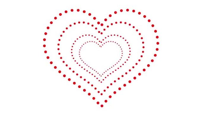 连续的红色圆圈勾勒出几颗心。在白色背景上。爱情、友谊、节日、婚礼的概念。情人节，七，烦恼。运动设计。