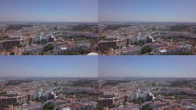 阳光明媚的日子里斯本城市景观航空全景4k葡萄牙