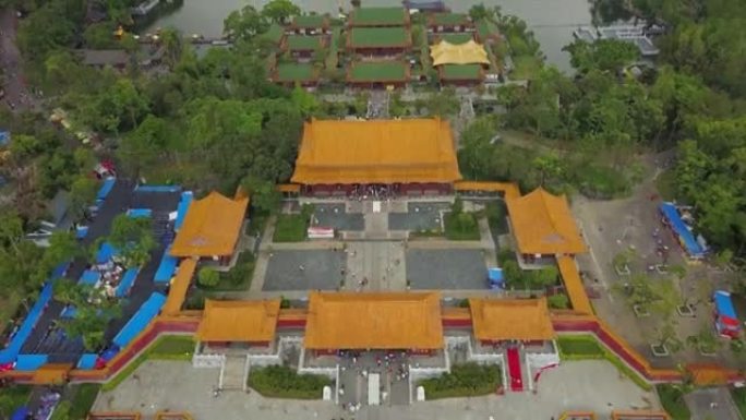 白天时间珠海著名新暖明公园入口寺庙航拍4k中国全景