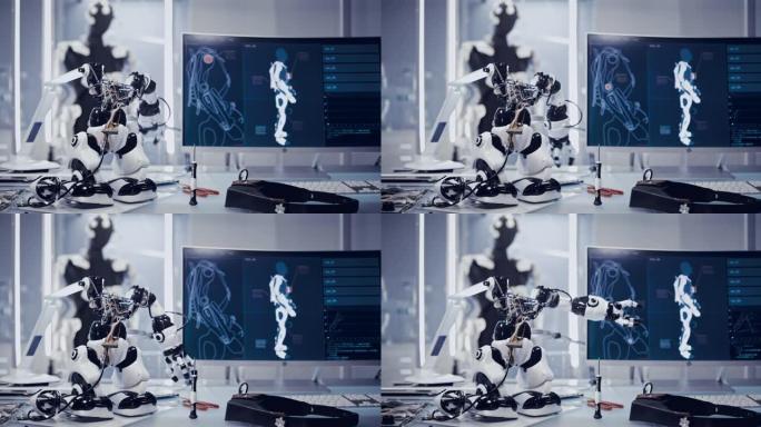 研究人类外骨骼模型的非洲科学家。未来实验室室内