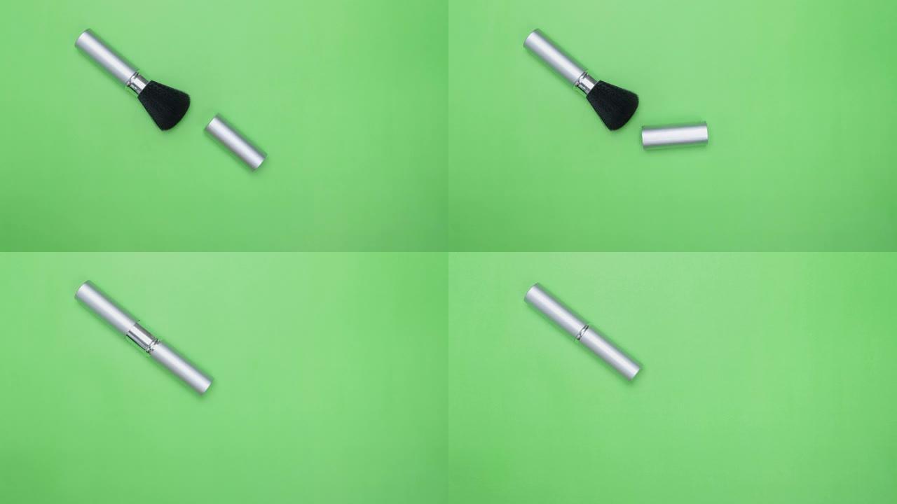 化妆刷刷-腮红化妆工具在绿色屏幕上动画