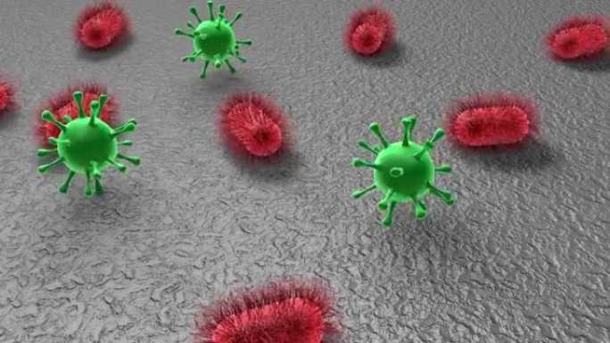 表面的3D动画微观世界 (放大病原微生物和病毒的视图)。安全和卫生概念。