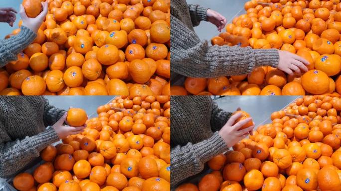 在商店选择和购买橙色水果