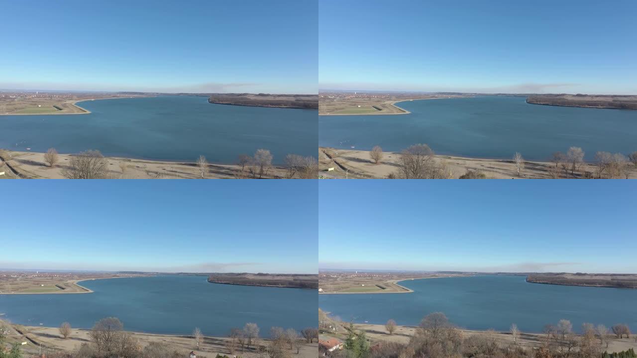 多瑙河的蓝色和晴朗的天空4k无人机镜头