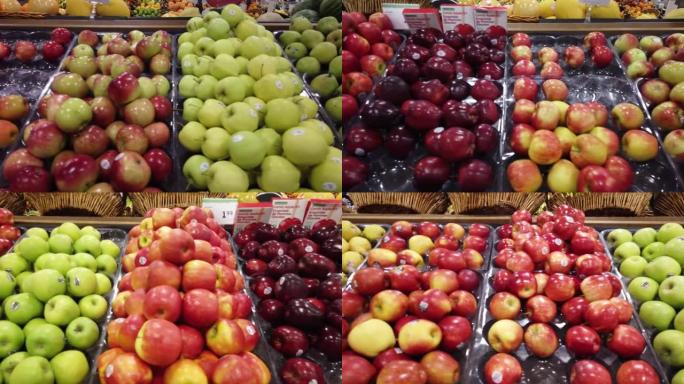 超市里的苹果和梨。