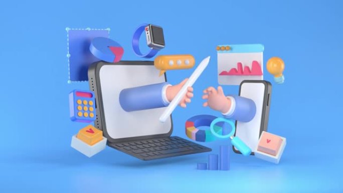 平板电脑和信息图的3d渲染。