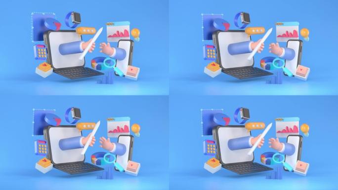 平板电脑和信息图的3d渲染。