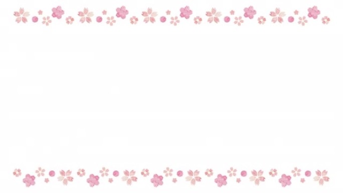 水彩风格的樱花。顶部和底部的线条，背景材料 (白色背景)