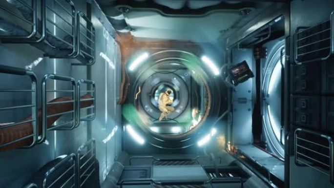 宇航员冲突后，宇宙飞船上的太空剧。该动画适用于科幻，未来派或太空旅行背景。