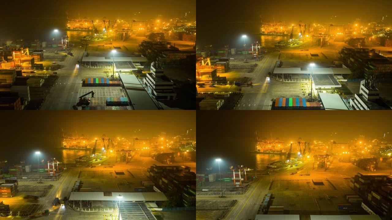 中国夜间照明深圳市著名工作港空中全景4k延时