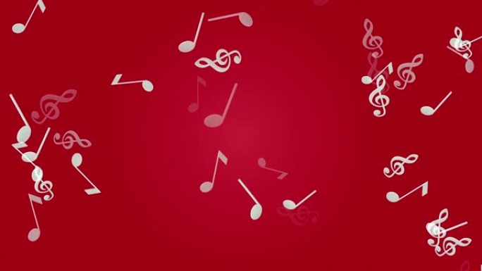4k抽象可循环高音谱号和音乐音符动画，红色背景