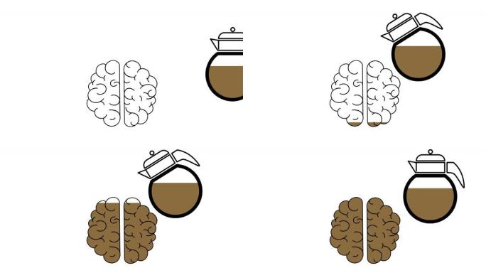 咖啡被倒入大脑。效率提高。视频插图。