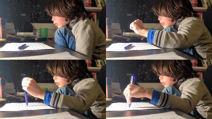 柏林电晕封锁期间在家上学的男孩2021