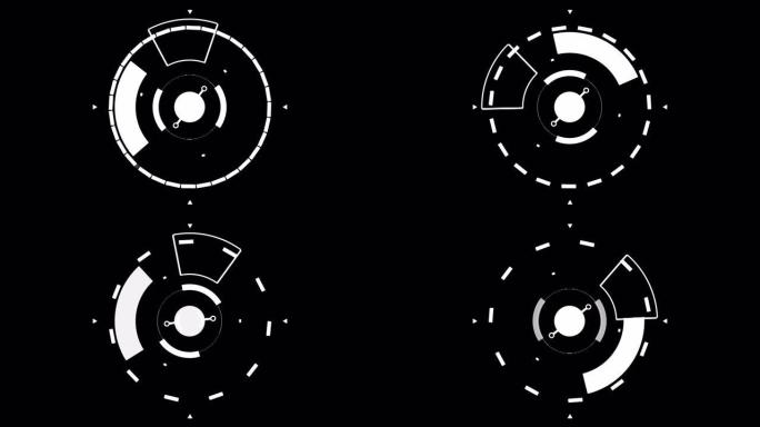 Circle HUD技术未来元素。科幻圈的元素在HUD模式中出现和消失。阿尔法通道。孤立的背景。黑色