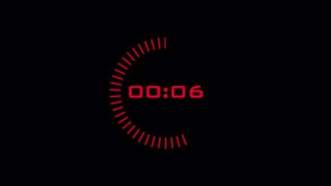 带有ALPHA通道的10秒倒计时计数器的动画。带有红色数字和动画圆圈的电子钟。10秒计时器