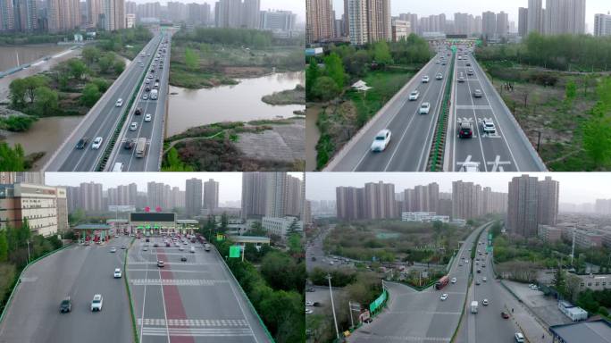 西安高速灞桥收费站航拍4k