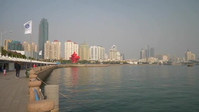 青岛市中心晴天著名旅游奥运徒步湾全景4k中国