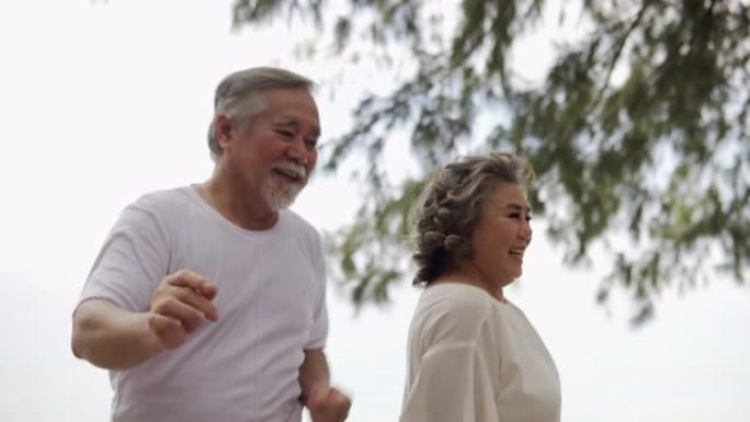 快乐的高级夫妇跳舞与生活方式休闲退休