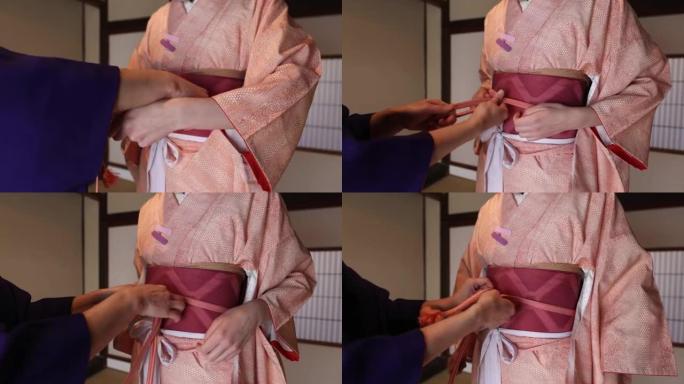专业和服梳妆台教授如何自己收紧obi腰带-第3部分，共3部分