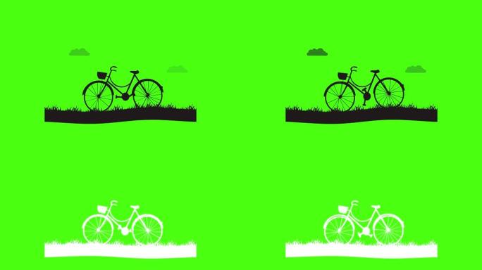 自行车图标动画与草路和云。