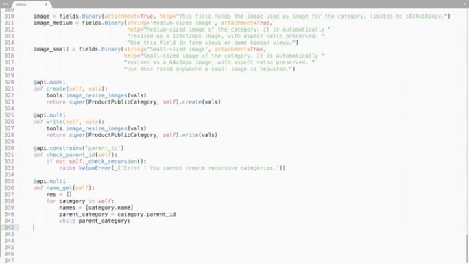 Python编程语言源码打字效果Python程序员股票代码彩色命令编辑器屏幕。网络开发技术教育。白色